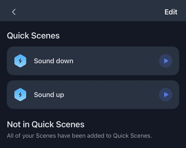 Switchbot Quick Scenes showing Sound down and Sound up